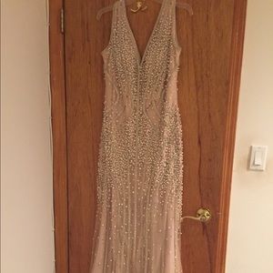 LARA COUTURE Rhinestone and Pearl Embellished Gown